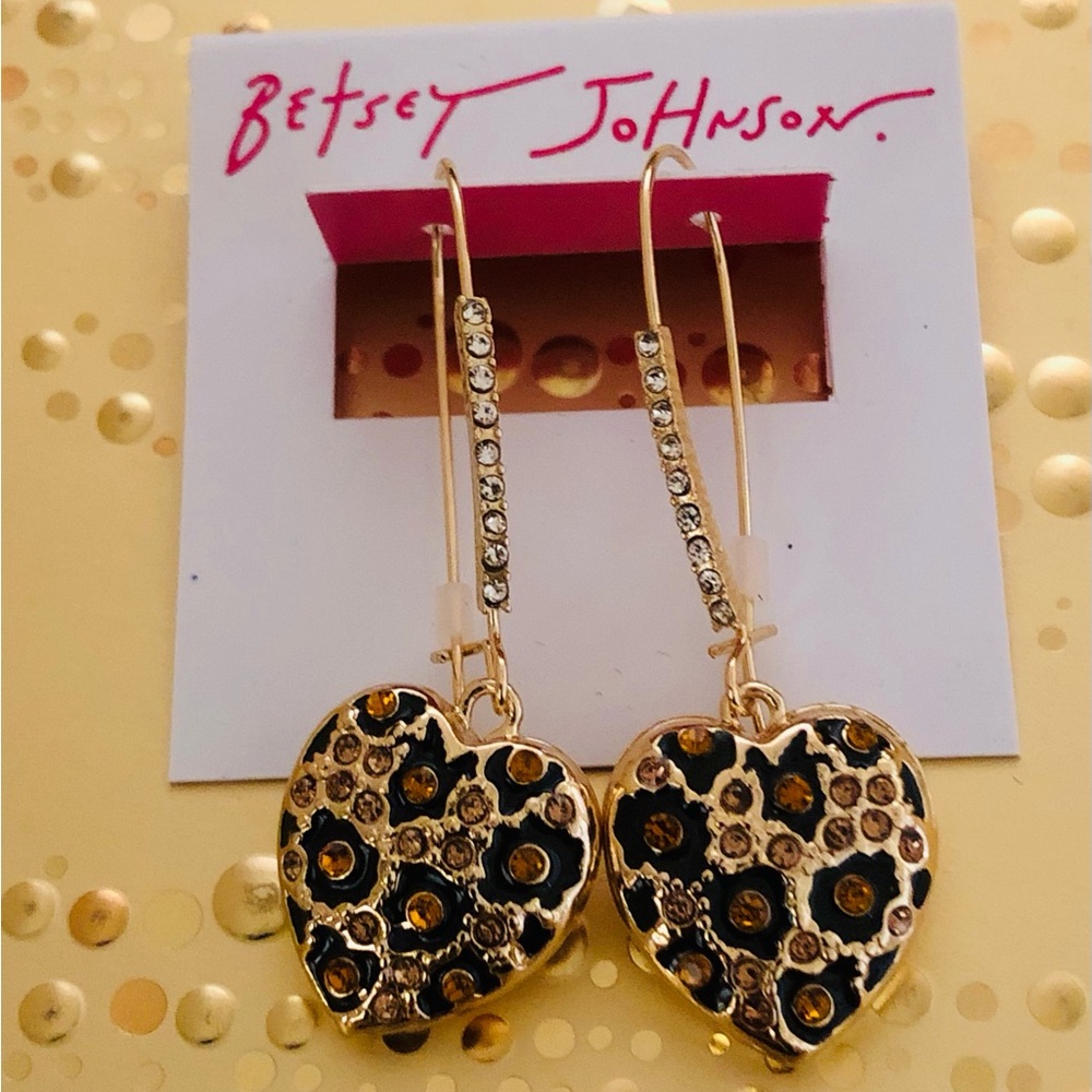 Authentic Betsey Johnson Earrings - Rhinestone Cheetah Hearts, NWT